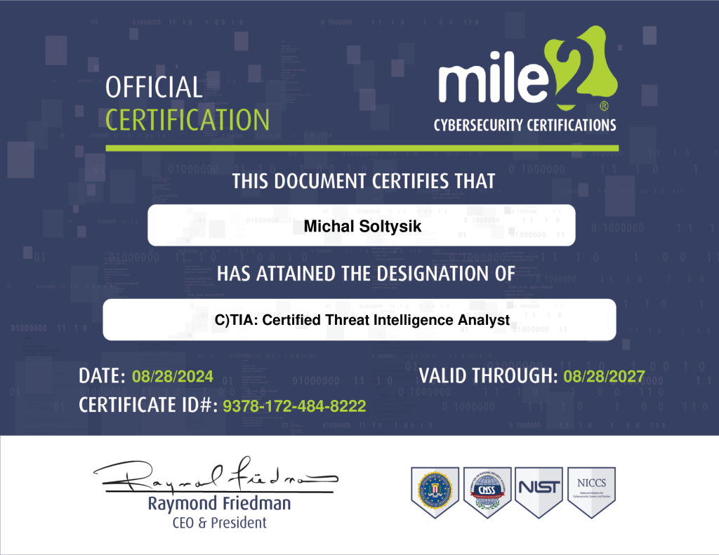 Michal Soltysik - C)TIA - Certified Threat Intelligence Analyst