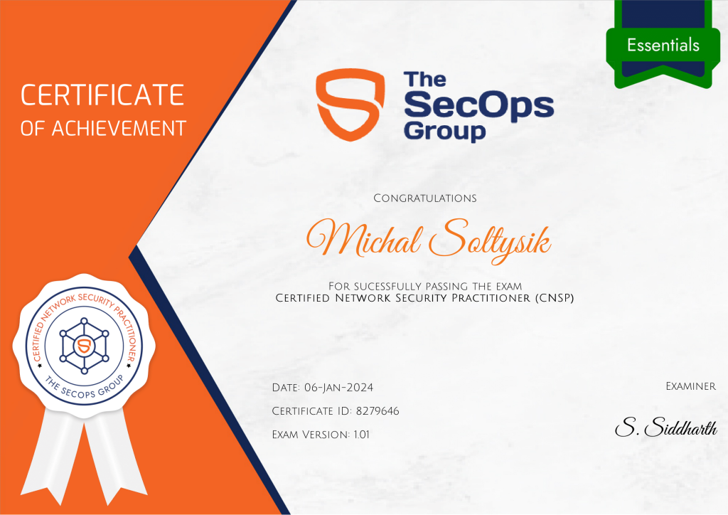 Michal Soltysik - CNSP - Certified Network Security Practitioner