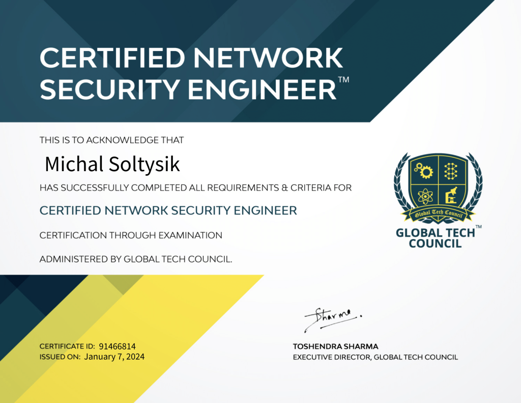 Michal Soltysik - CNSE - Certified Network Security Engineer