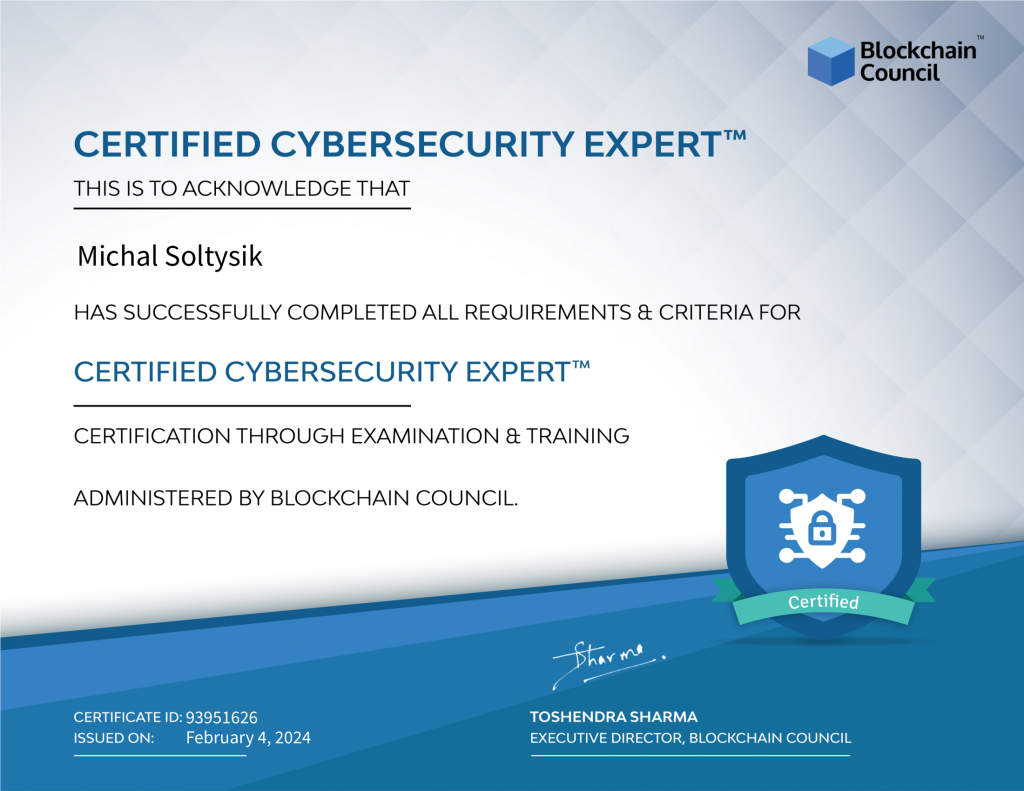 Michal Soltysik - CCE - Certified Cybersecurity Expert
