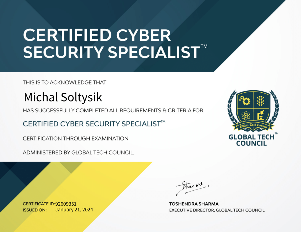 Michal Soltysik - CCSS - Certified Cyber Security Specialist