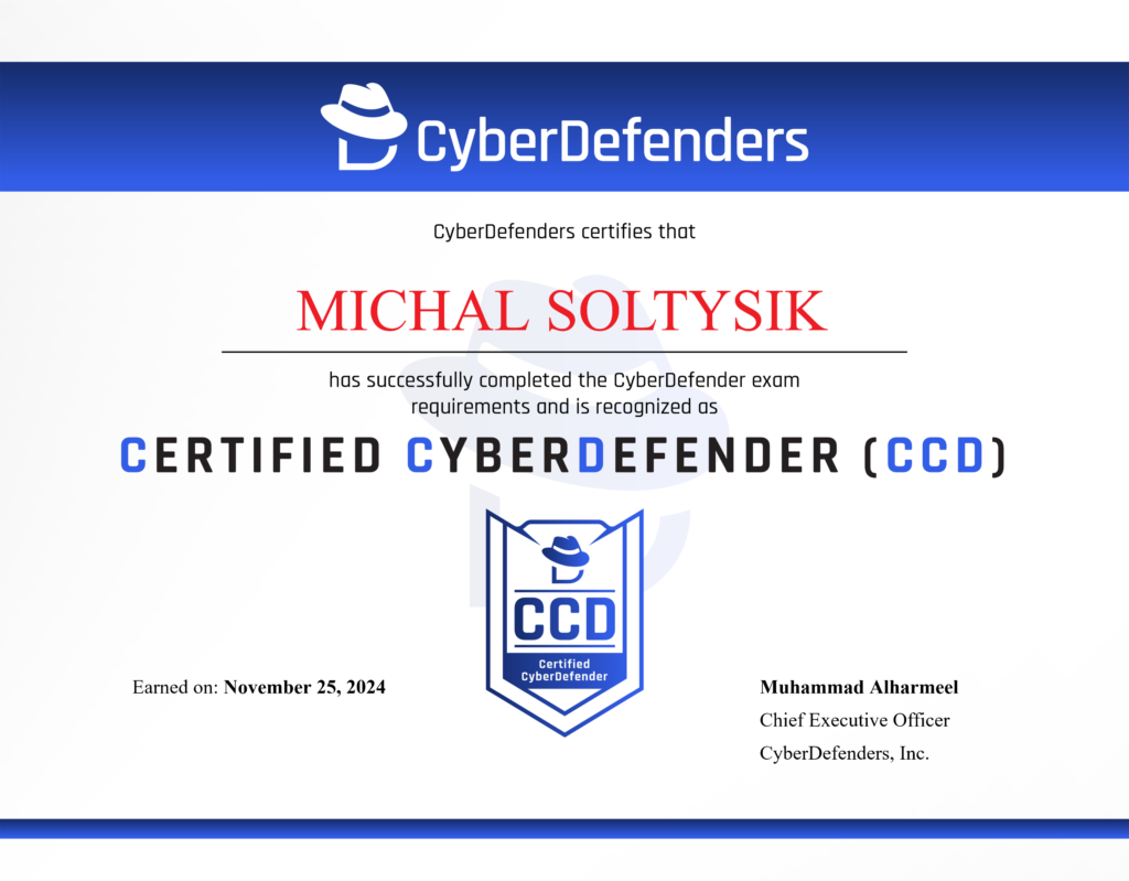 Michal Soltysik - CCD - Certified CyberDefender