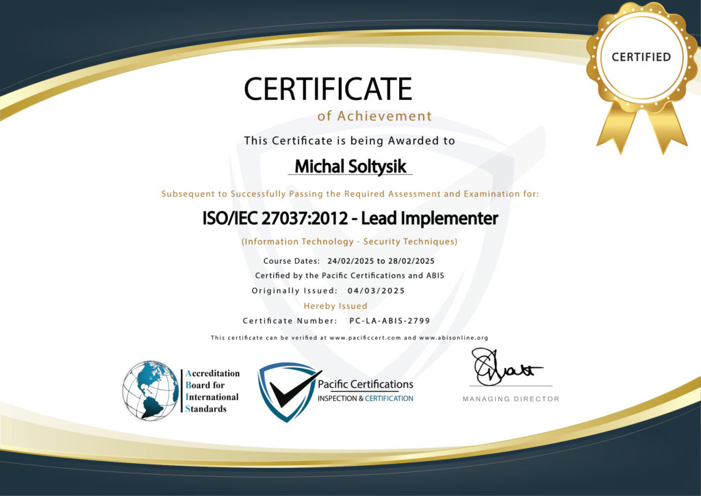Michal Soltysik - ISO 27037 - Lead Implementer