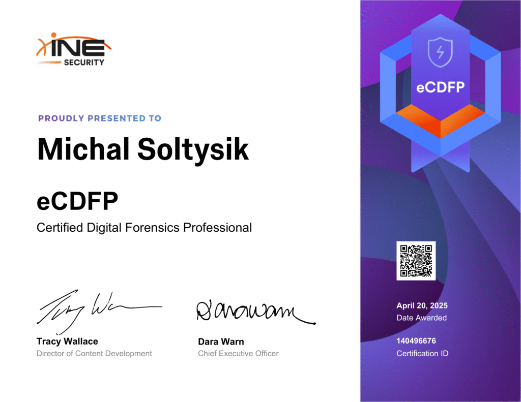 Michal Soltysik - eCDFP - eLearnSecurity Certified Digital Forensics Professional