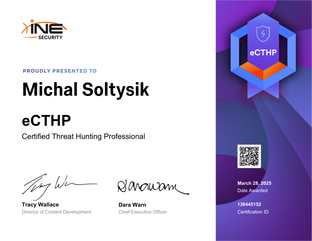 Michal Soltysik - eCTHP - eLearnSecurity Certified Threat Hunting Professional