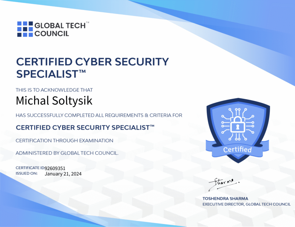 Michal Soltysik - CCSS - Certified Cyber Security Specialist (Second version)