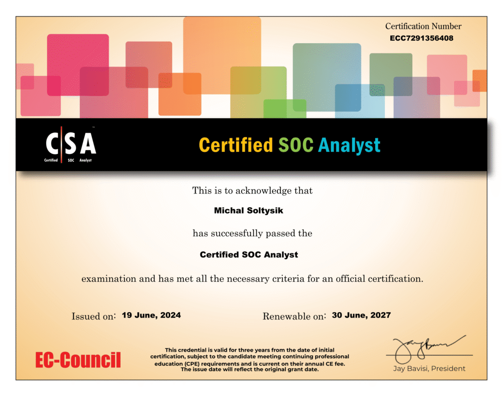 Michal Soltysik - CSA - Certified SOC Analyst (Second version)