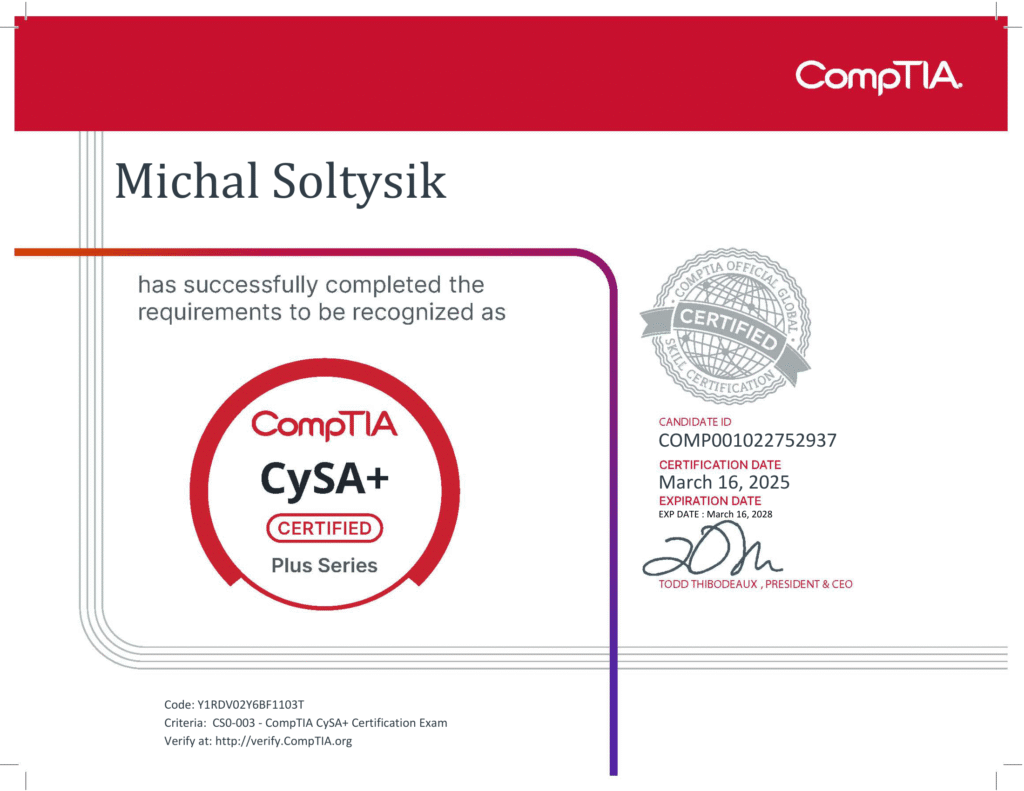 Michal Soltysik - CySA+ - CompTIA Cybersecurity Analyst (Second version)