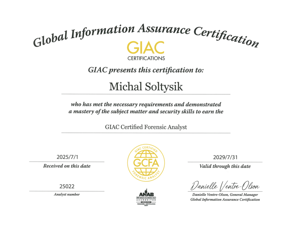 Michal Soltysik - GCFA - GIAC Certified Forensic Analyst