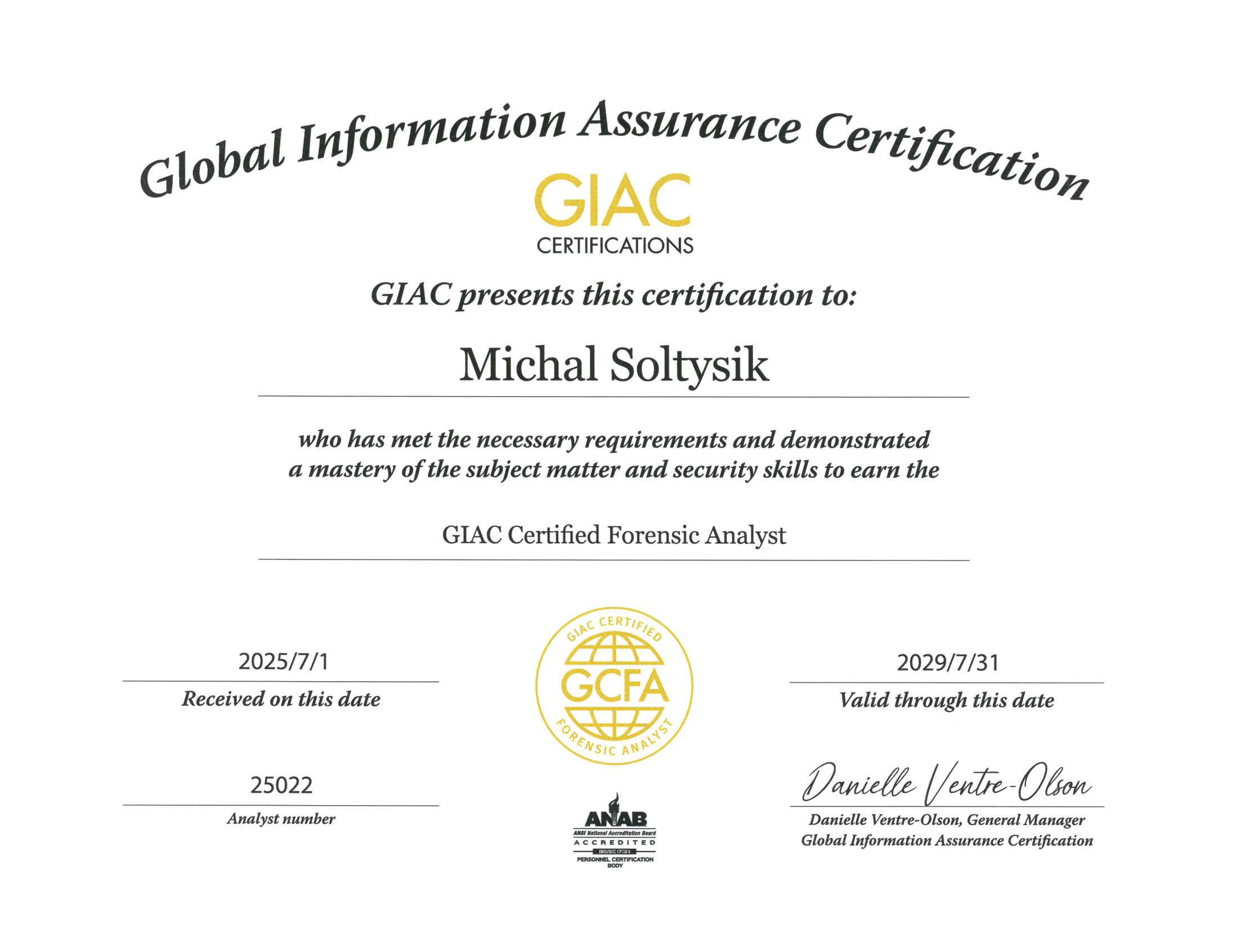 Michal Soltysik - GCFA - GIAC Certified Forensic Analyst