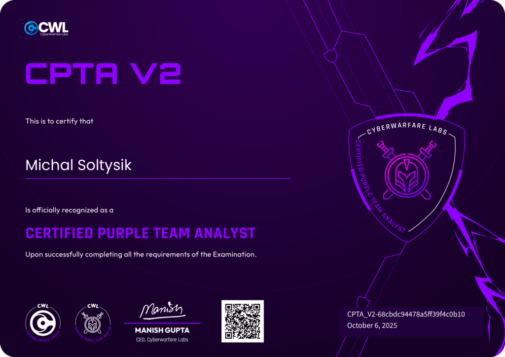 Michal Soltysik - CPTA - Certified Purple Team Analyst