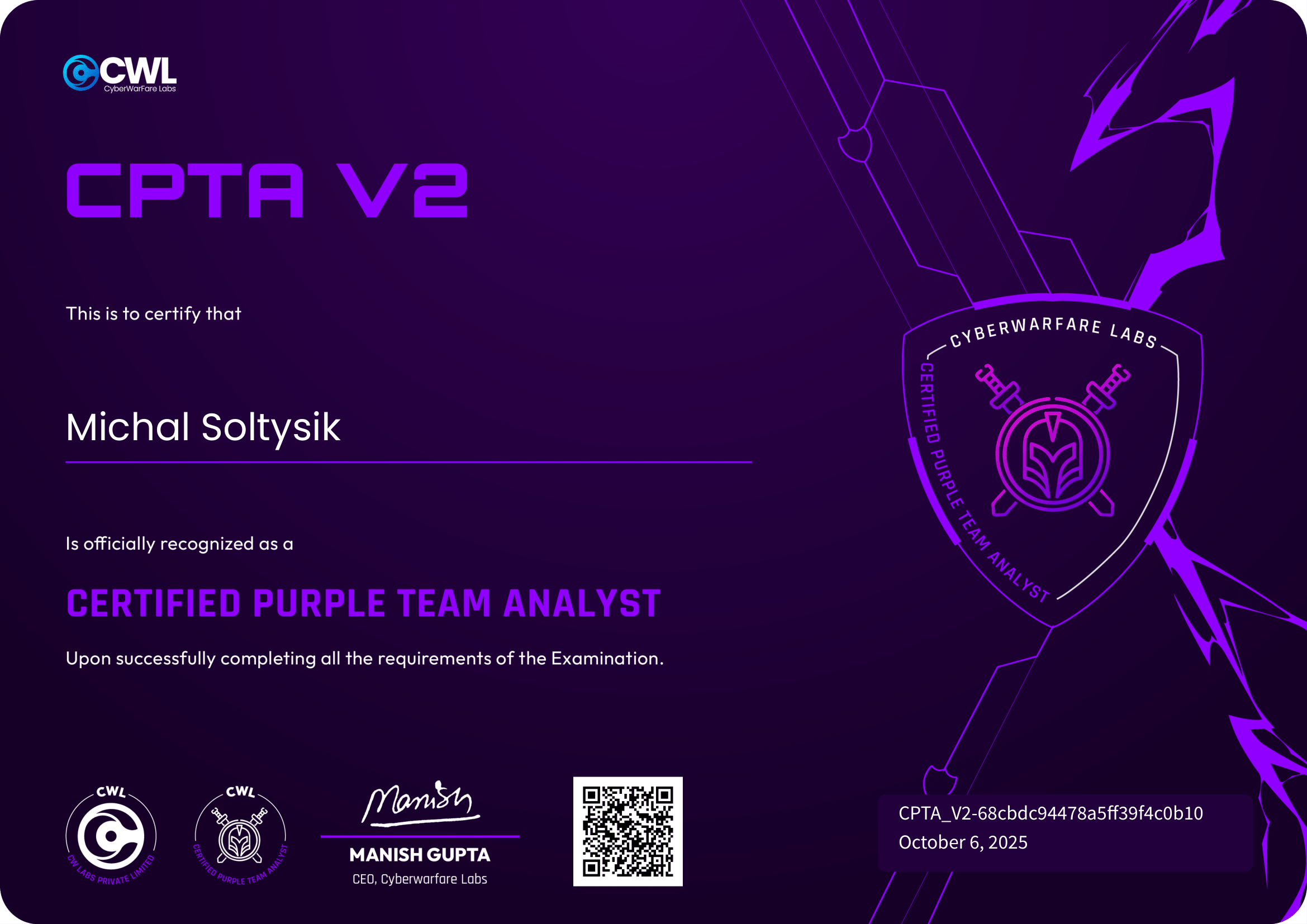 Michal Soltysik - CPTA - Certified Purple Team Analyst
