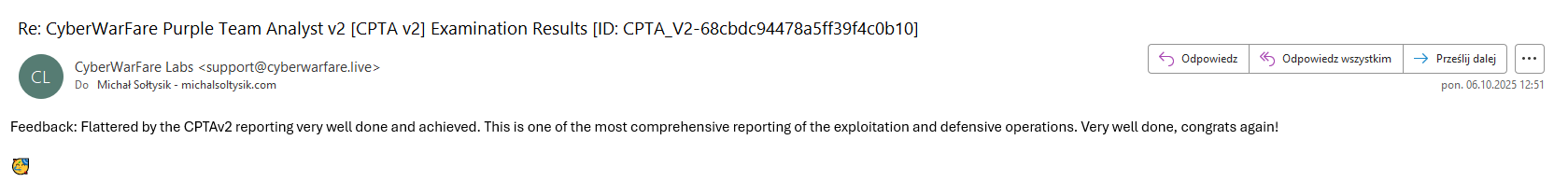 Michal Soltysik - CPTA Report Feedback from CWL