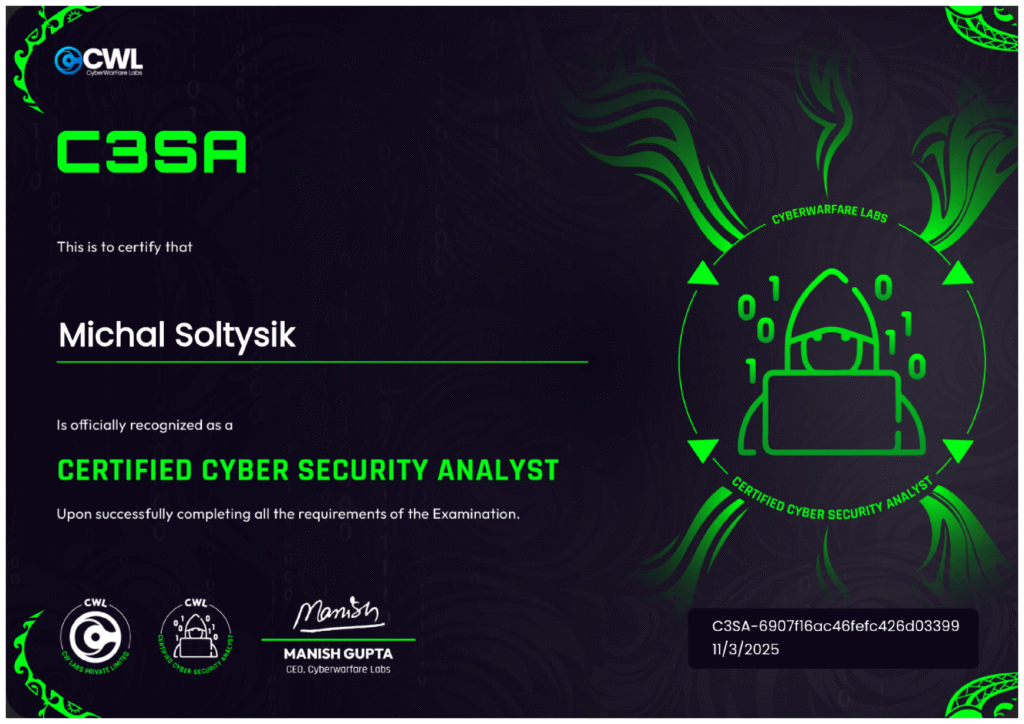 Michal Soltysik - C3SA - Certified Cyber Security Analyst