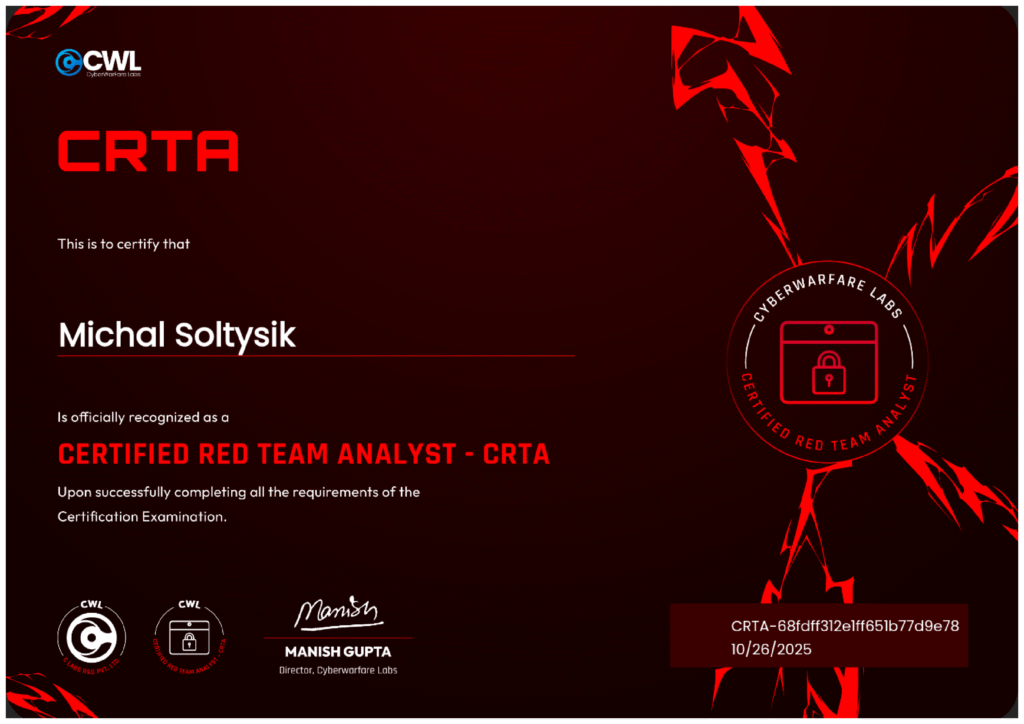 Michal Soltysik - CRTA - Certified Red Team Analyst