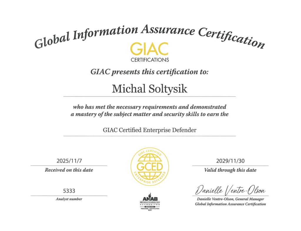 Michal Soltysik - GCED - GIAC Certified Enterprise Defender