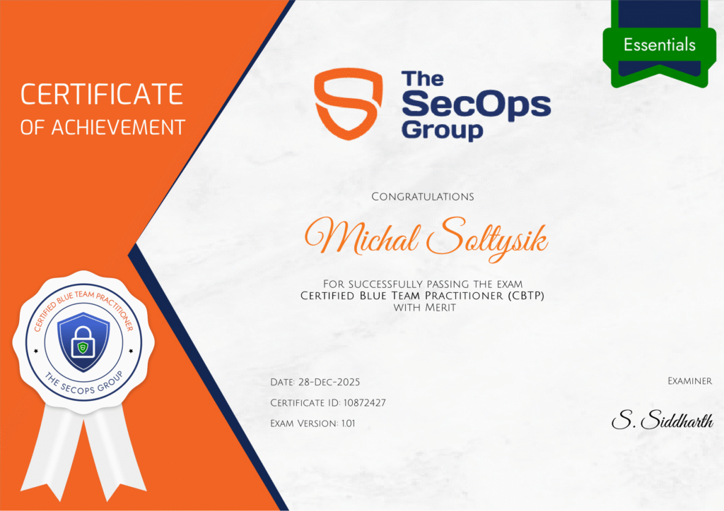 Michal Soltysik - CBTP - Certified Blue Team Practitioner