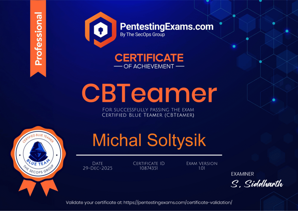 Michal Soltysik - CBTeamer - Certified Blue Teamer (Second version)
