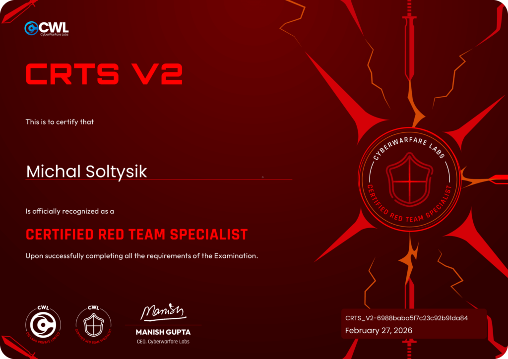 Michal Soltysik - CRTS - Certified Red Team Specialist