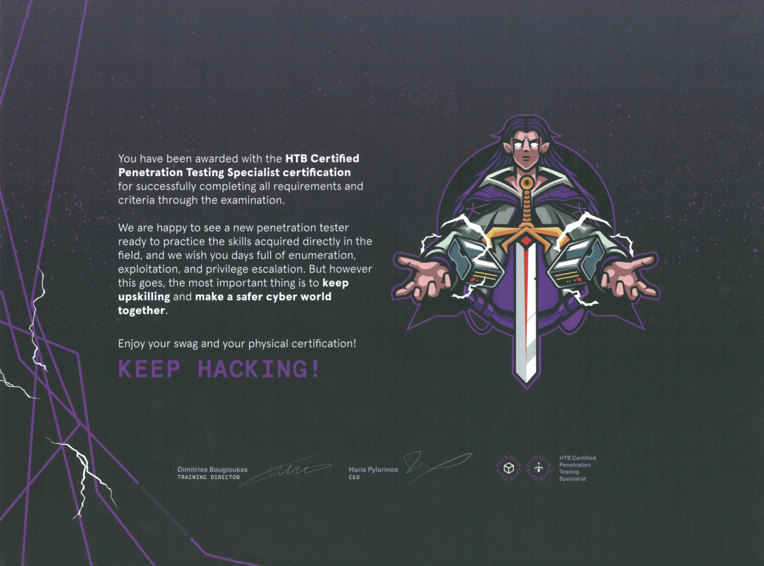 Michal Soltysik - HTB CPTS - Hack The Box Certified Penetration Testing Specialist - Certification Achievement Letter