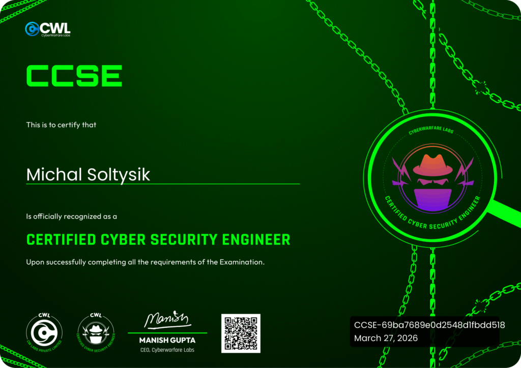 Michal Soltysik - CCSE - Certified Cyber Security Engineer