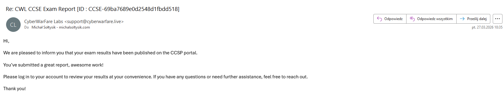 Michal Soltysik - CCSE Report Feedback from CWL