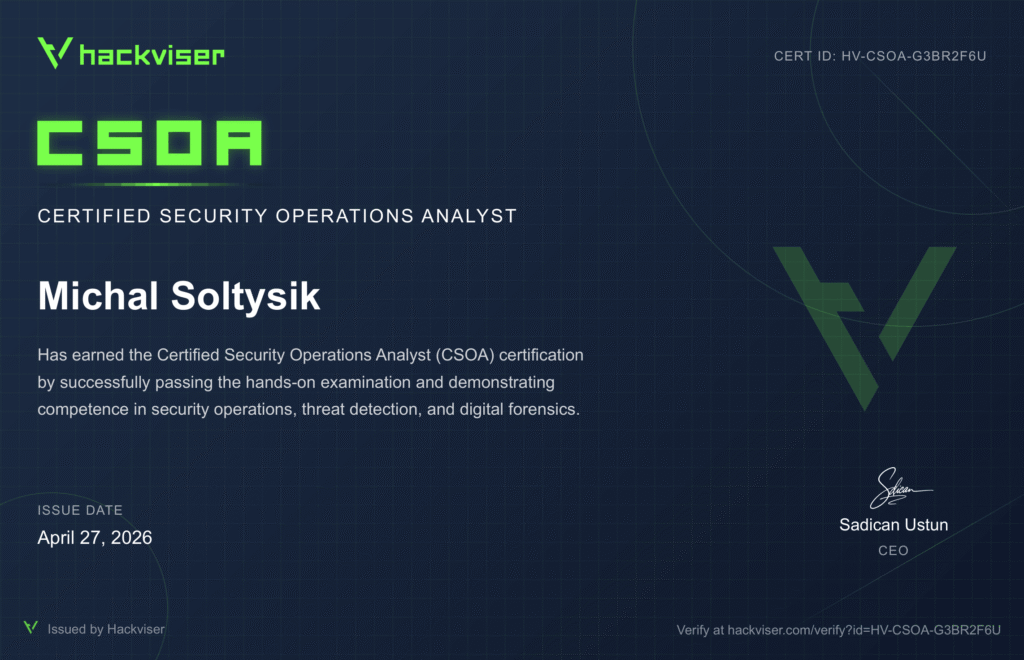 Michal Soltysik - CSOA - Certified Security Operations Analyst