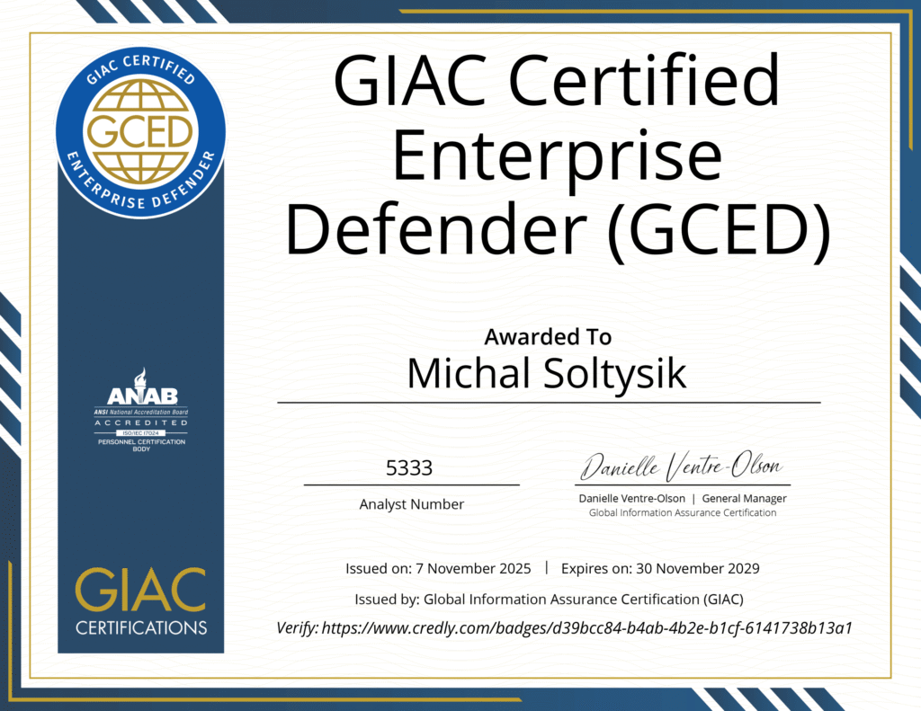 Michal Soltysik - GCED - GIAC Certified Enterprise Defender (Second version)