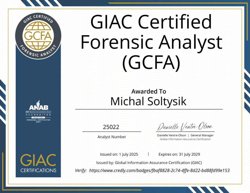 Michal Soltysik - GCFA - GIAC Certified Forensic Analyst (Second version)