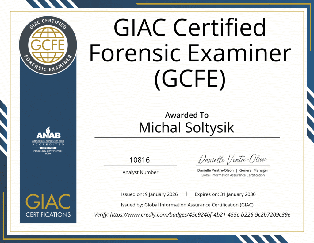 Michal Soltysik - GCFE - GIAC Certified Forensic Examiner (Second version)